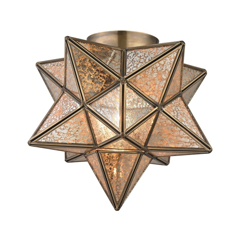 Sterling Industries Sirius Gold 10-Inch Metal Flush Mount Wth Antiqued Mercury Glass