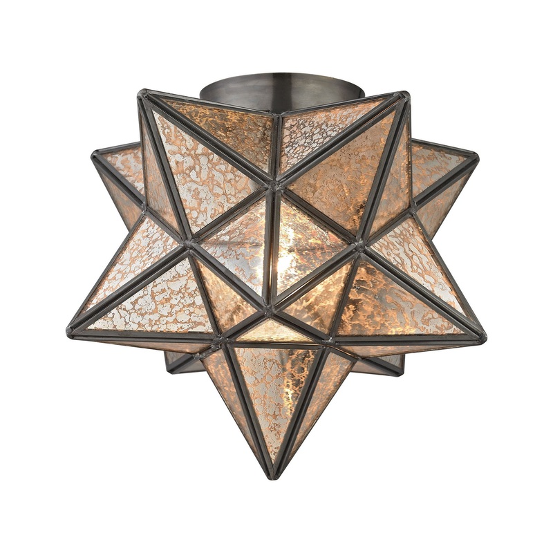 Sterling Industries Sirius Oiled Bronze 10-Inch Metal Flush Mount With Antiqued Mercury Glass