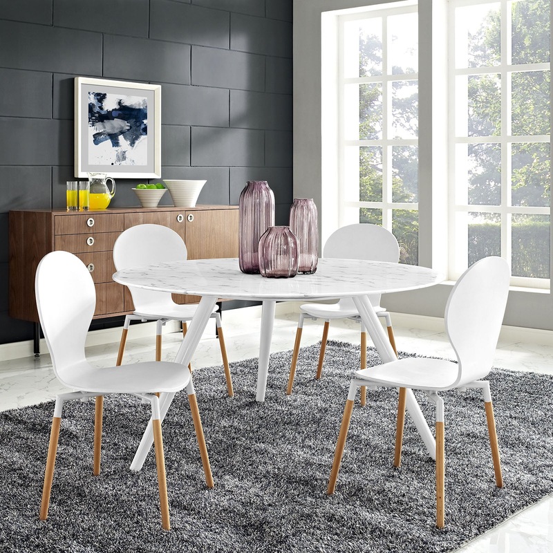 Modway Lippa 54" Round Artificial Marble Dining Table with Tripod Base in White - EEI-2526