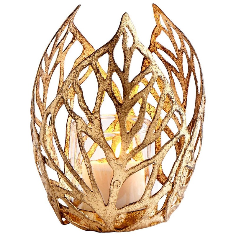 Sunrise Flame Votive Candle Holder, Antique Gold