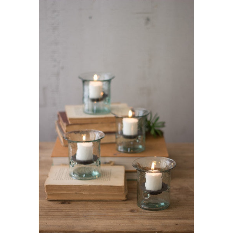 Kalalou Recycled Glass Mini Votive Cylinder - Set Of 4