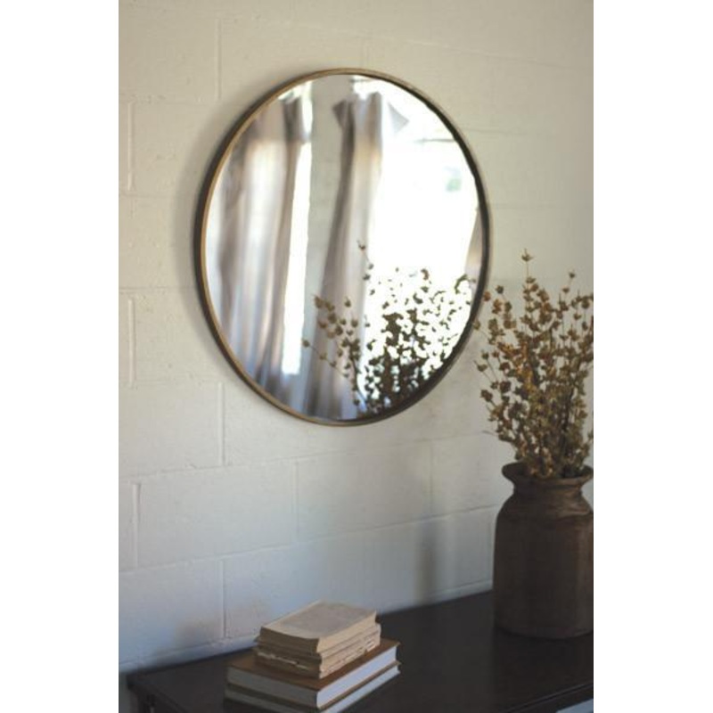 Kalalou Round Antique Brass Metal Framed Mirror