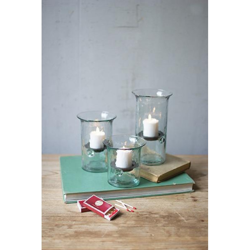 Kalalou Set Of Three Recycled Glass Votive Cylinders