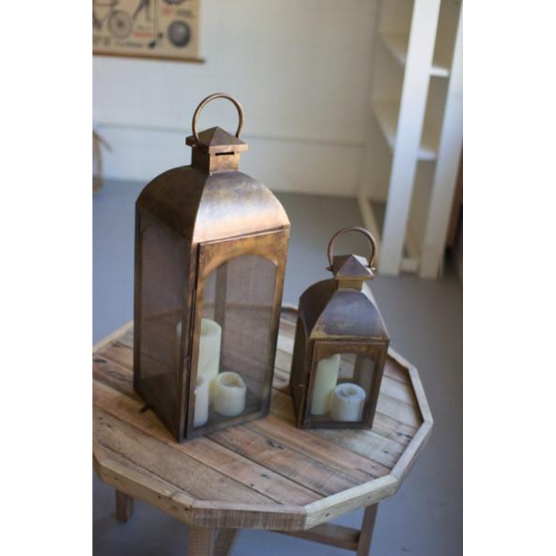 Kalalou Set Of Two Antique Bronze Lanterns
