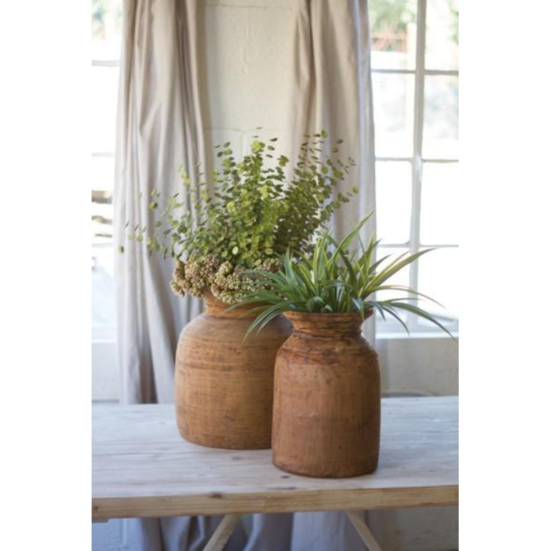 Kalalou Set Of Two Mango Wood Urns