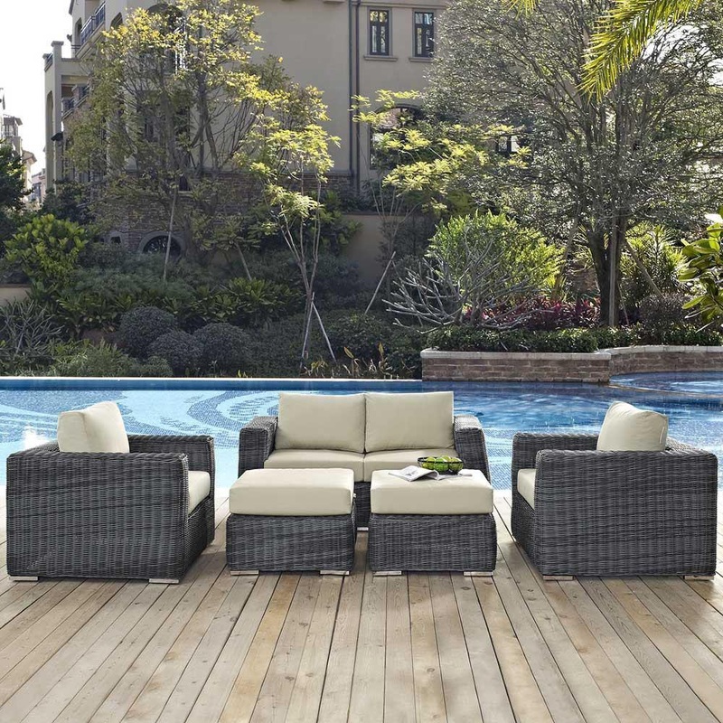 Modway Summon 5 Piece Outdoor Patio Sunbrella Sectional Set - EEI-1893