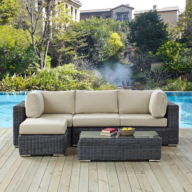 Modway Summon 5 Piece Outdoor Patio Sunbrella Sectional Set - EEI-1904 - EEI-1904