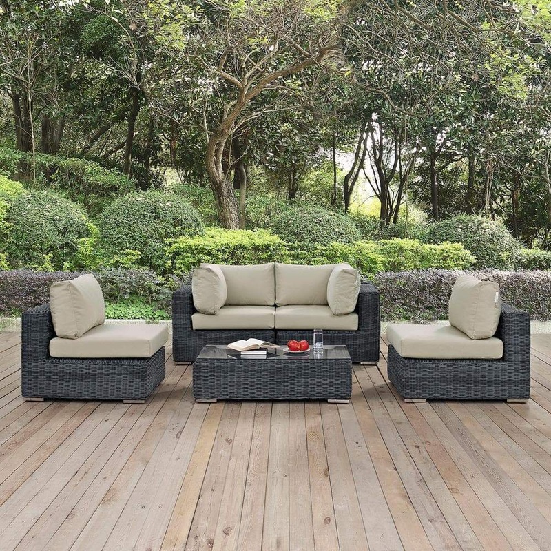 Modway Summon 5 Piece Sunbrella Outdoor Patio Sectional Set - EEI-1896