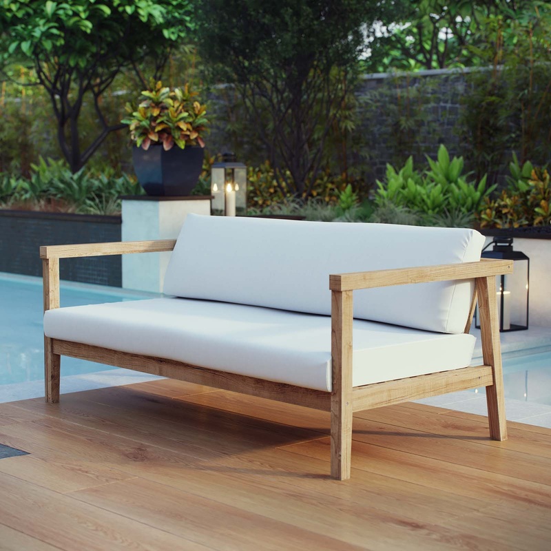 Modway Bayport Outdoor Patio Teak Sofa - Natural White - EEI-2696