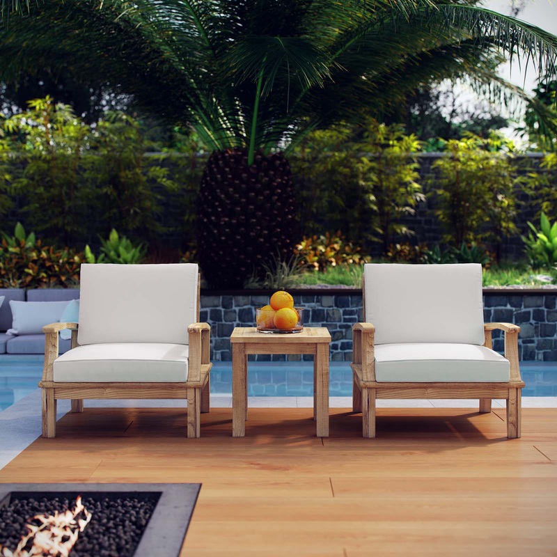 Modway EEI-1487 Marina 3 Piece Outdoor Patio Teak Sofa Set - Natural White - EEI-1487