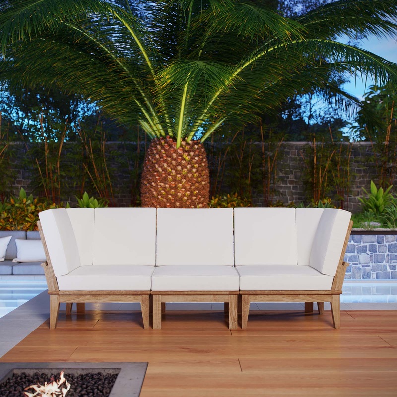 Modway EEI-1820 Marina 3 Piece Outdoor Patio Teak Sofa Set - Natural White - EEI-1820