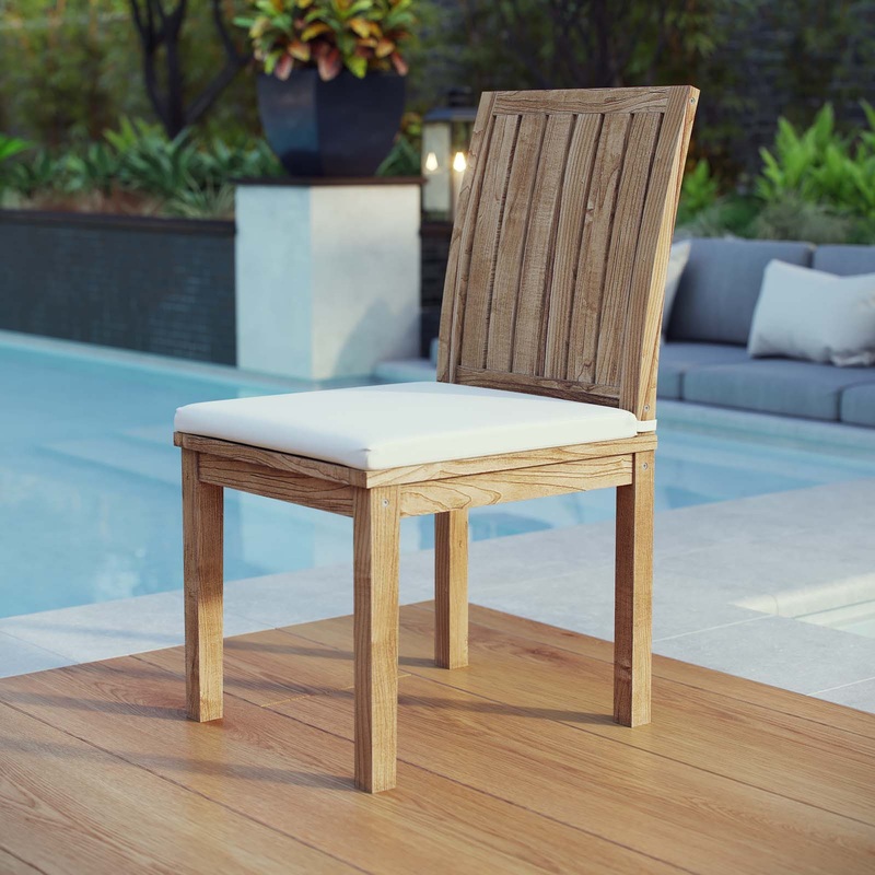 Modway EEI-2700 Marina Outdoor Patio Teak Dining Chair - Natural White - EEI-2700