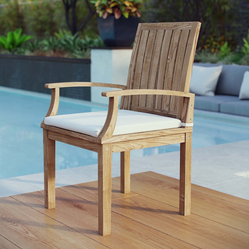 Modway EEI-2701 Marina Outdoor Patio Teak Dining Chair - Natural White - EEI-2701