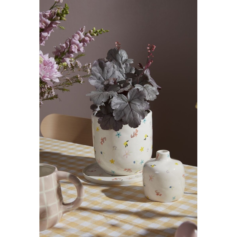Ditsy Floral Pot with Saucer 8"x 7" By Accent Decor