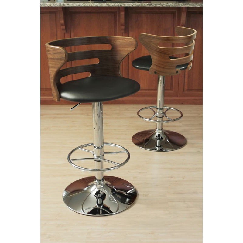 LumiSource Cosi  Adjustable height Counter to Bar height Walnut, Brown  Modern Styling  Sturdy Chrome Footrest And Circular Base Barstool