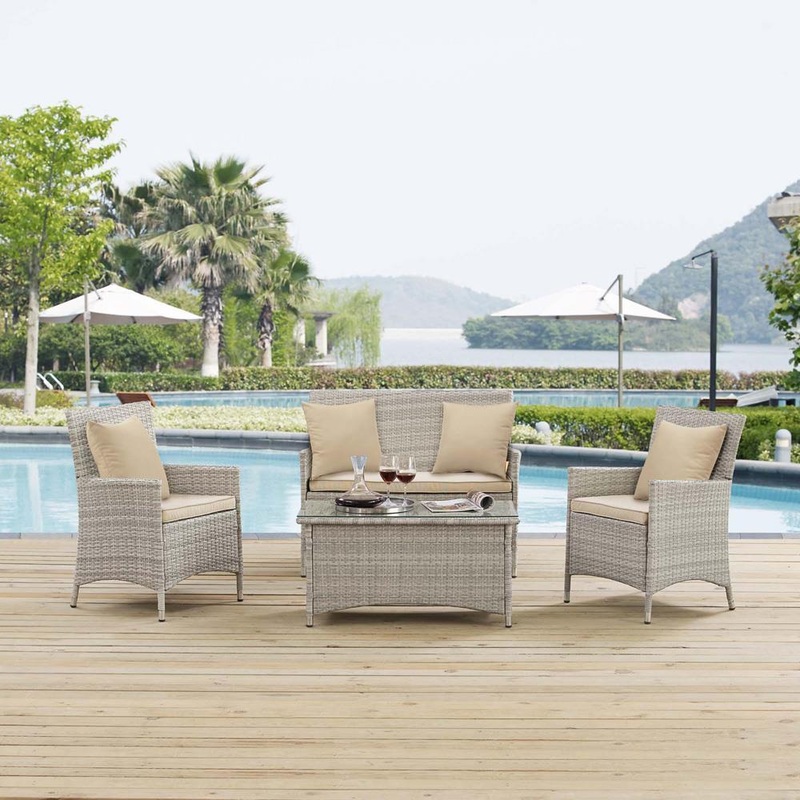 Modway Bridge 4 Piece Outdoor Patio Rattan Conversation Set with Pillows - EEI-2763