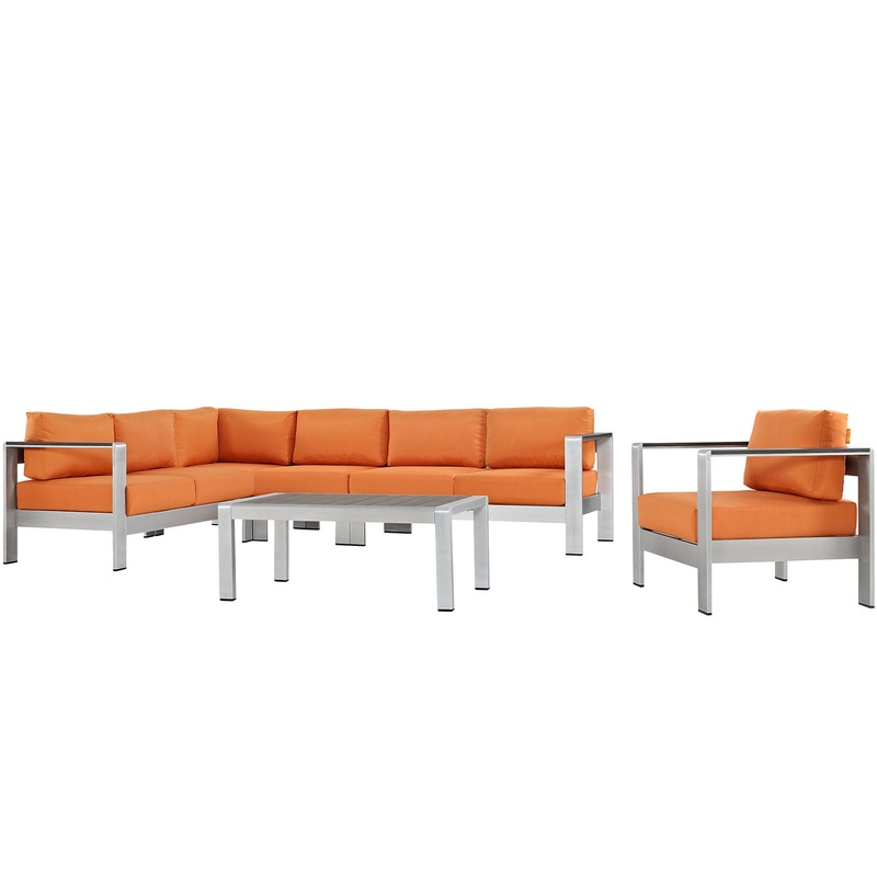 Modway EEI-2558 Shore 6 Piece Outdoor Patio Aluminum Sectional Sofa Set - EEI-2558