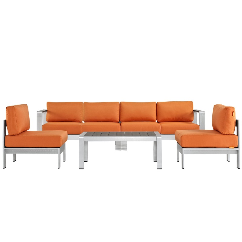 Modway EEI-2564 Shore 5 Piece Outdoor Patio Aluminum Sectional Sofa Set - EEI-2564