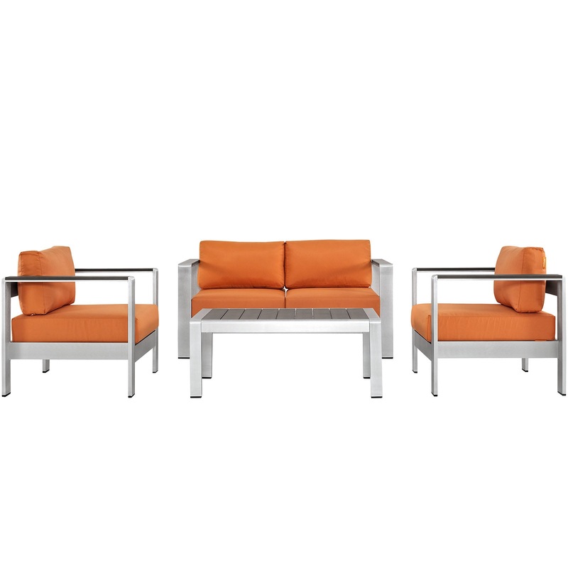 Modway EEI-2567 Shore 4 Piece Outdoor Patio Aluminum Sectional Sofa Set - EEI-2567