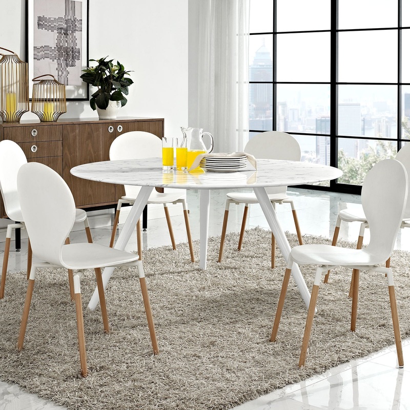 Modway Lippa 60" Round Artificial Marble Dining Table with Tripod Base in White - EEI-2527