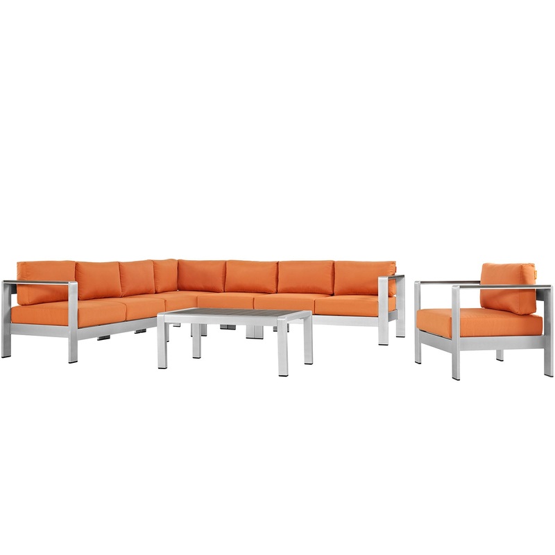 Modway Shore 7 Piece Outdoor Patio Aluminum Sectional Sofa Set - EEI-2562