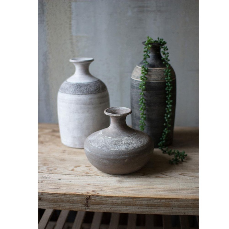 Kalalou Black Grey And White Clay Vessels -  Set Of 3