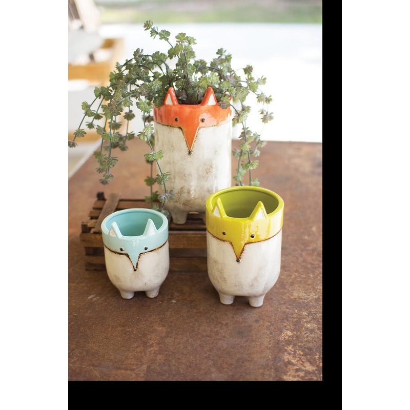 Kalalou Ceramic Fox Planters - Set Of 3