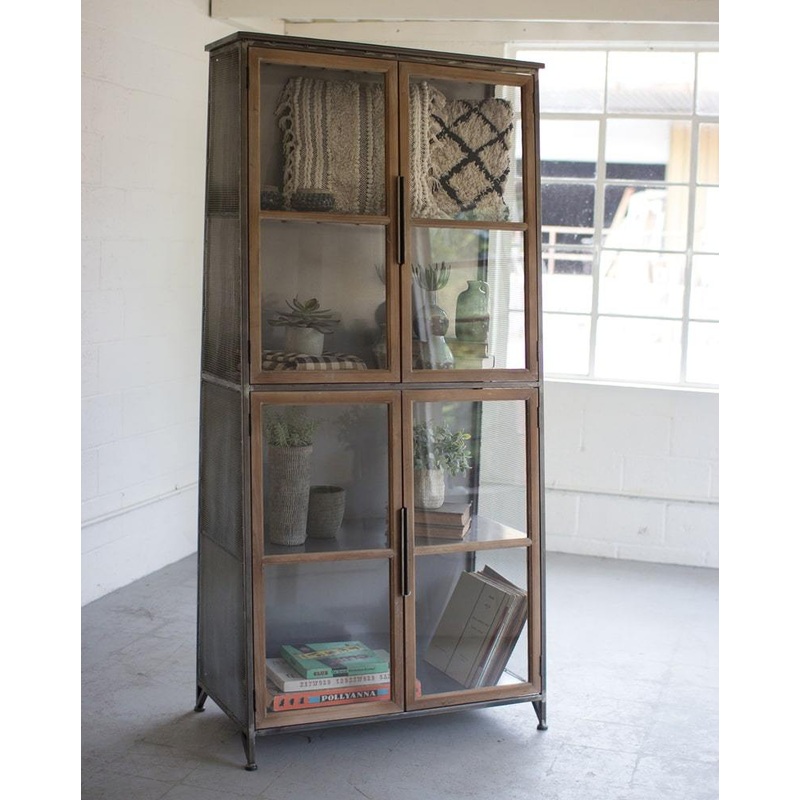 Kalalou Metal & Wood Slanted Display Cabinet W/ Glass Doors