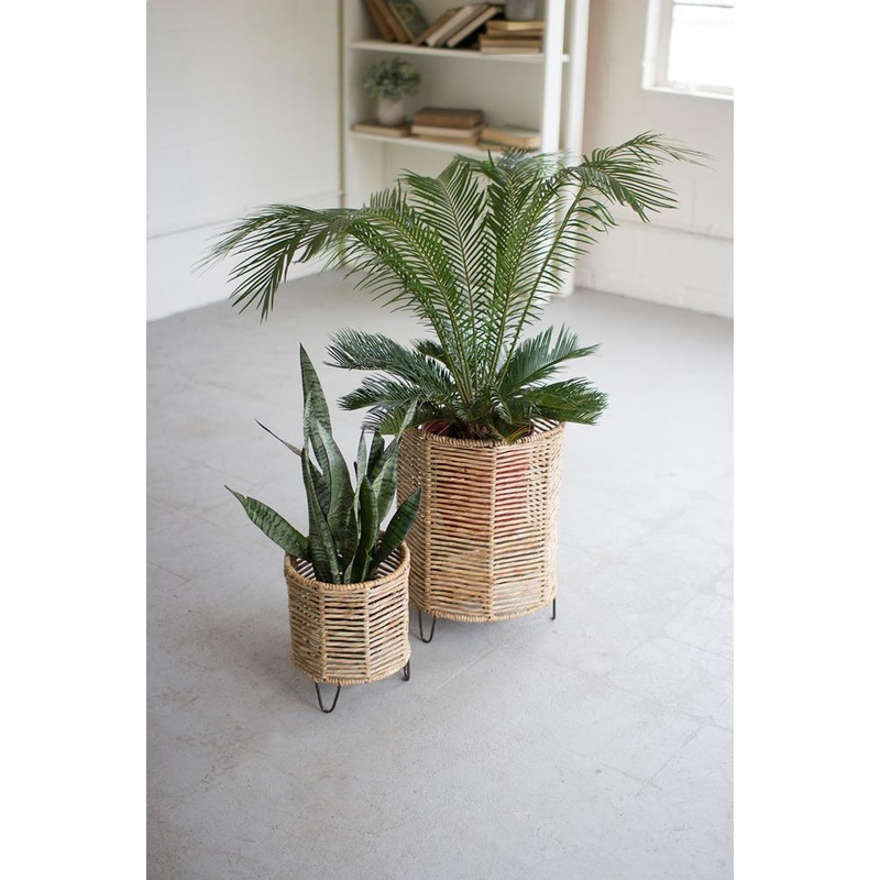 Kalalou Set Of 2 Woven Rush And Iron Baskets