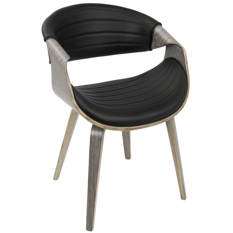 LumiSource Symphony Chair withCH-SYMP LGY Cushioned Seat And Backrest and Light Grey Wood and Black PU and Walnut Wood Black and Grey PU