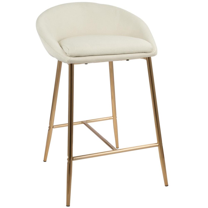 Matisse Counter Stool by LumiSource - Set of 2 with B26-MATSE  with Gold and Chrome Fabric and fixed Counter Height ,Curved, Upholstered Seat and 31 Inch Height
