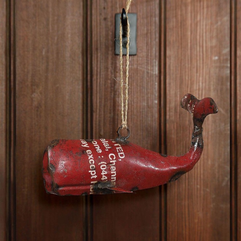Reclaimed Metal Whale Ornament - Red - Set Of 3 By HomArt